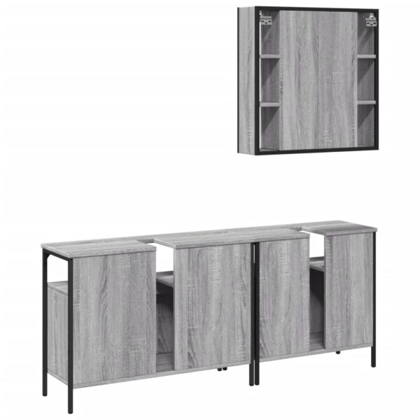 3 pcs conjunto móveis WC derivados de madeira cinzento sonoma - Image 7