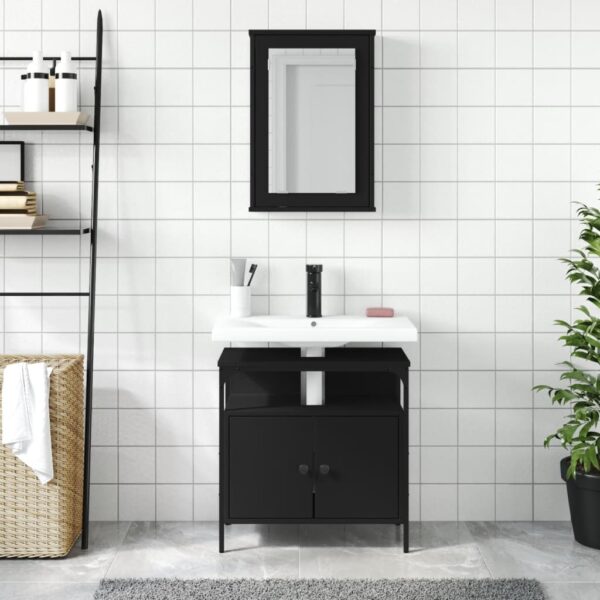 2 pcs conjunto móveis casa de banho derivados de madeira preto - Image 2