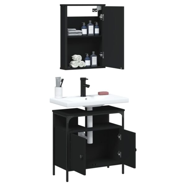 2 pcs conjunto móveis casa de banho derivados de madeira preto - Image 3