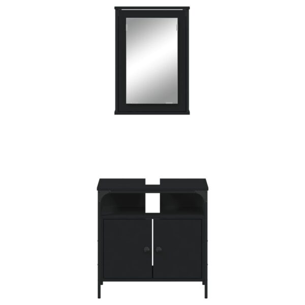 2 pcs conjunto móveis casa de banho derivados de madeira preto - Image 5