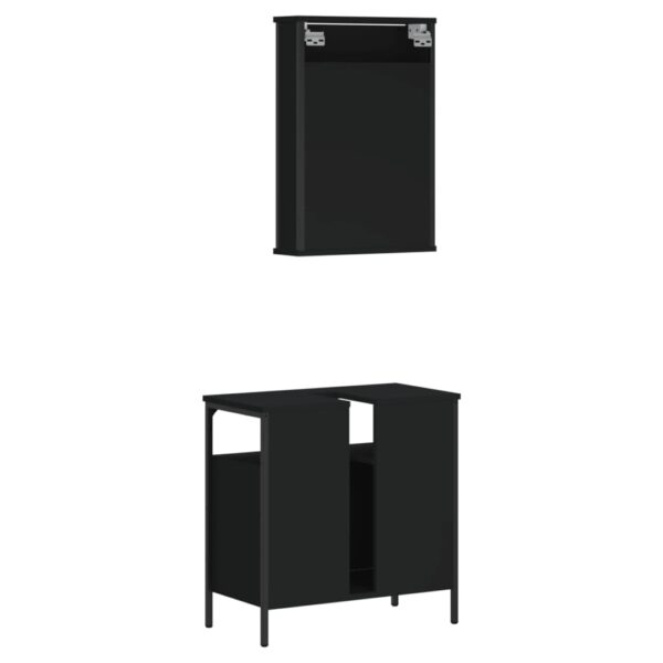 2 pcs conjunto móveis casa de banho derivados de madeira preto - Image 7