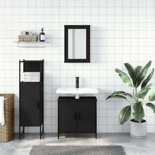 3 pcs conjunto móveis casa de banho derivados de madeira preto - Image 2