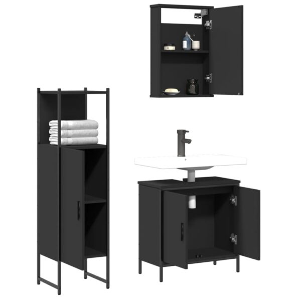 3 pcs conjunto móveis casa de banho derivados de madeira preto - Image 3