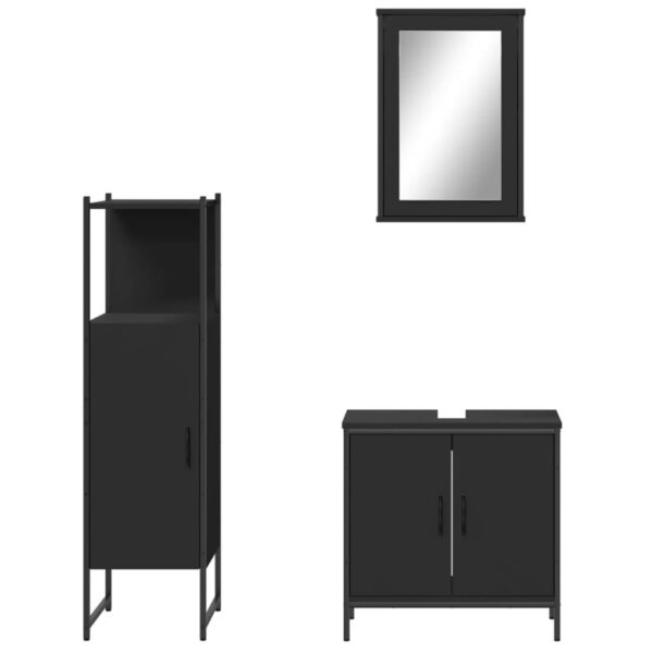 3 pcs conjunto móveis casa de banho derivados de madeira preto - Image 4