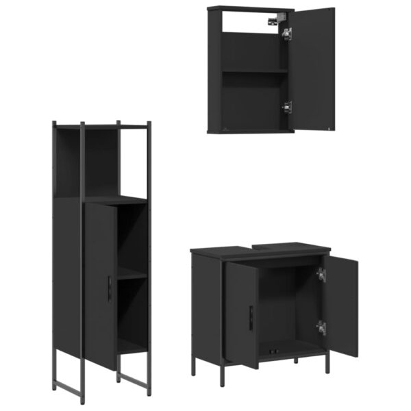 3 pcs conjunto móveis casa de banho derivados de madeira preto - Image 5