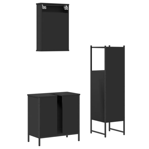 3 pcs conjunto móveis casa de banho derivados de madeira preto - Image 7