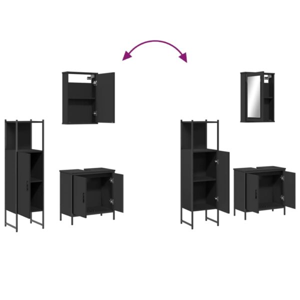 3 pcs conjunto móveis casa de banho derivados de madeira preto - Image 9