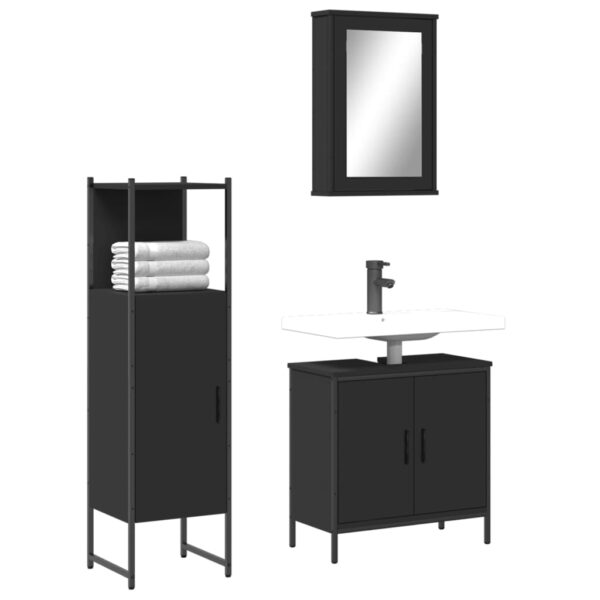 3 pcs conjunto móveis casa de banho derivados de madeira preto