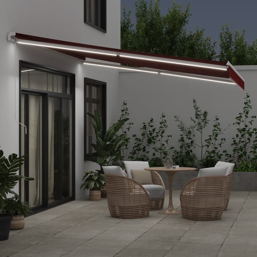 Toldo retrátil manual com luz LED 400x300 cm bordô - Image 2