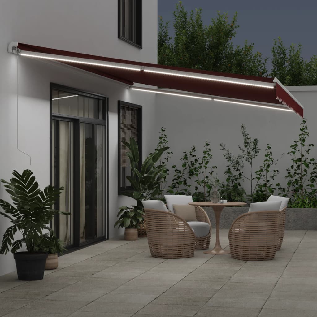Toldo retrátil manual com luz LED 600x300 cm bordô - Image 2