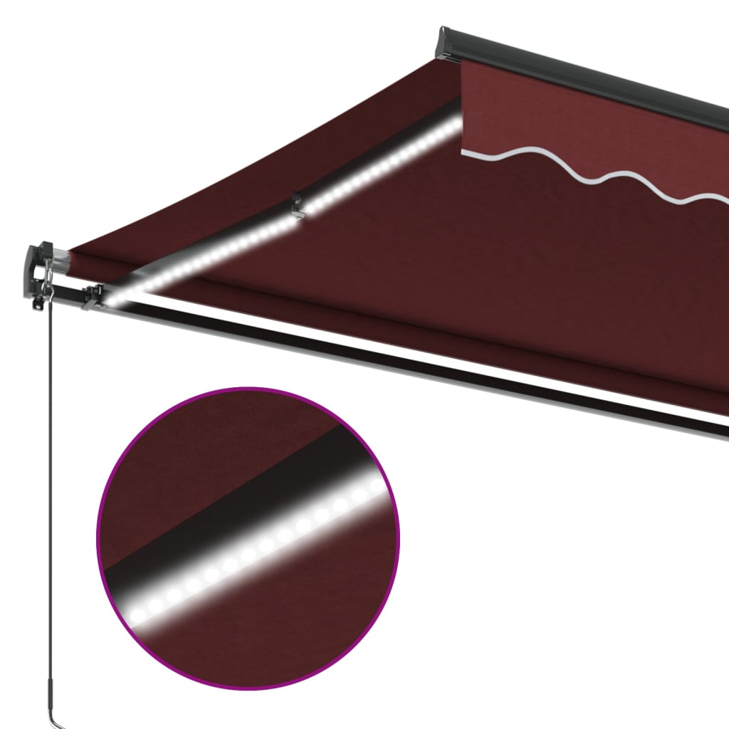 Toldo retrátil manual com luzes LED 450x300 cm bordô - Image 8