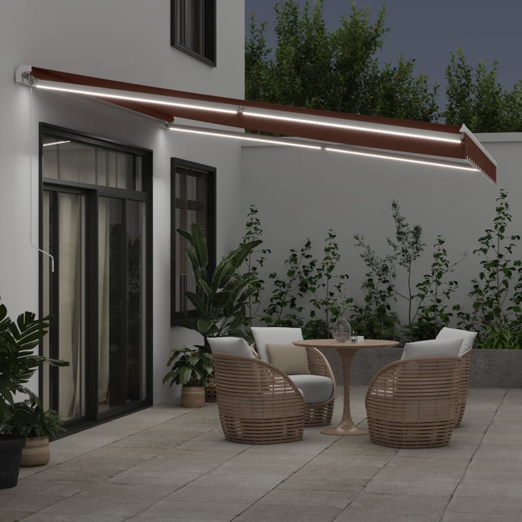 Toldo retrátil manual com luz LED 400x300 cm castanho - Image 2