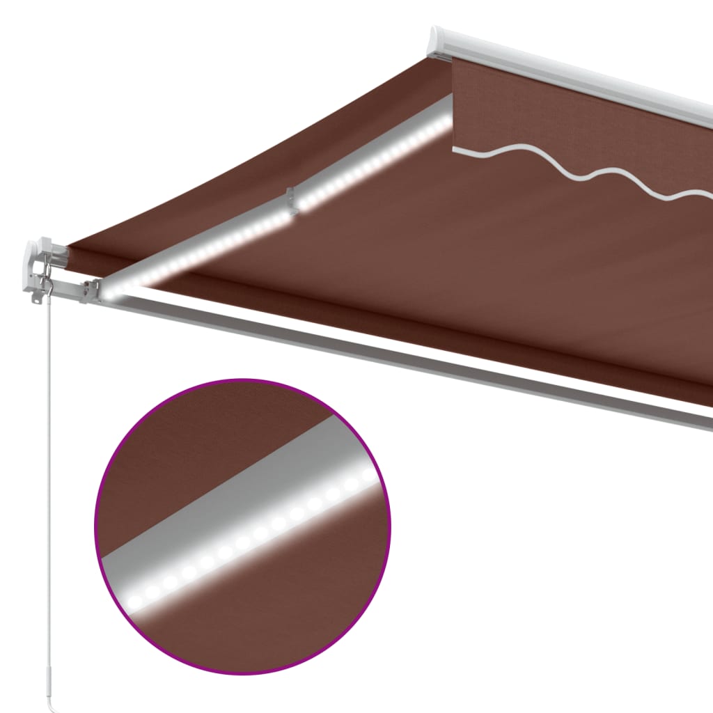 Toldo retrátil manual com luz LED 400x300 cm castanho - Image 8
