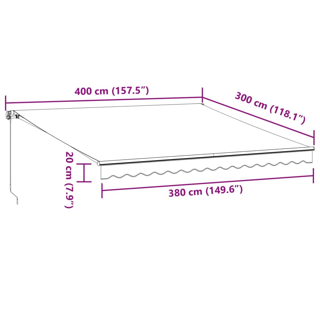 Toldo retrátil manual com luz LED 400x300 cm castanho - Image 10