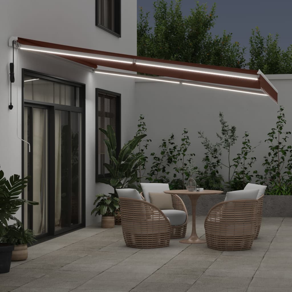 Toldo retrátil automático com luz LED 400x350 cm castanho - Image 2