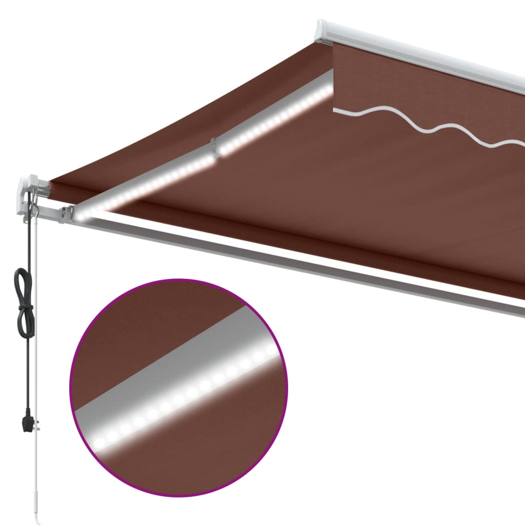 Toldo retrátil automático com luz LED 400x350 cm castanho - Image 7