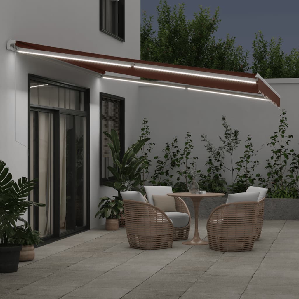 Toldo retrátil manual com luz LED 450x350 cm castanho - Image 2