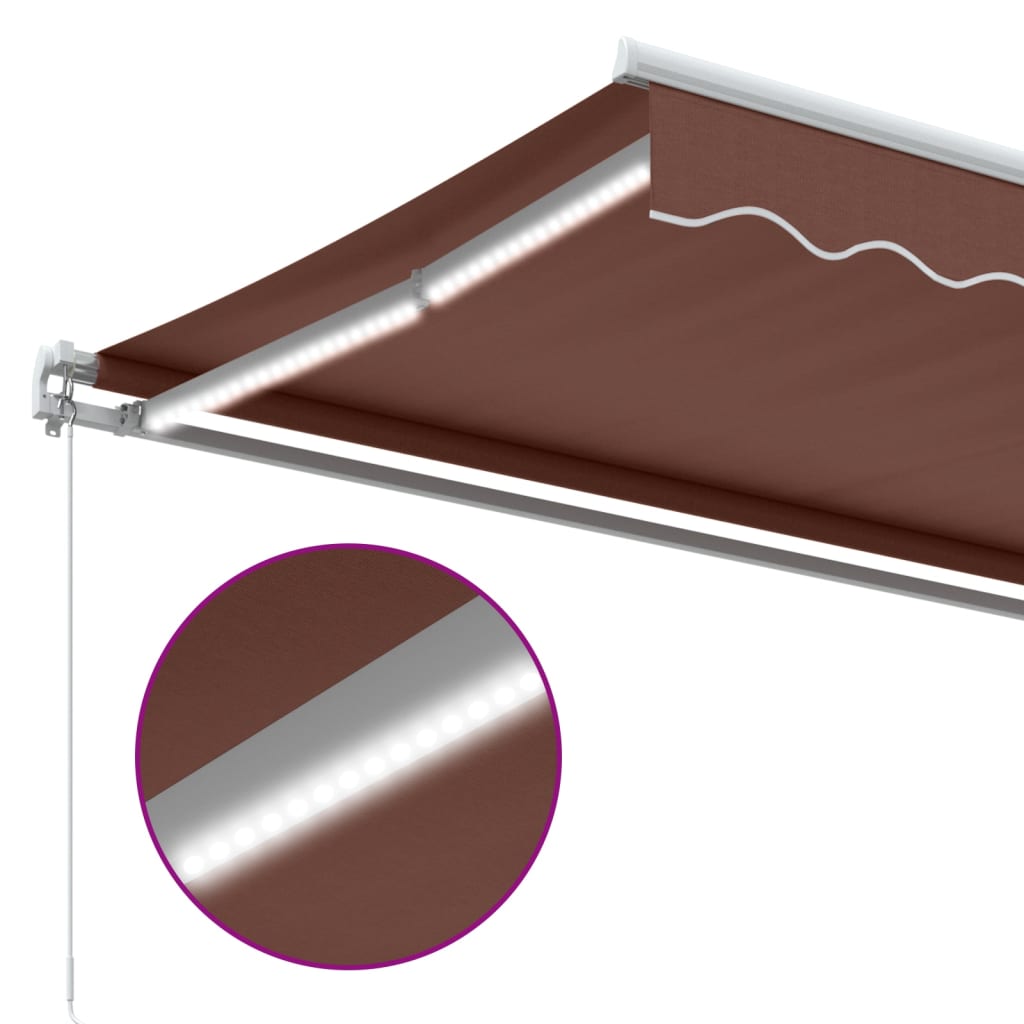 Toldo retrátil manual com luz LED 450x350 cm castanho - Image 8