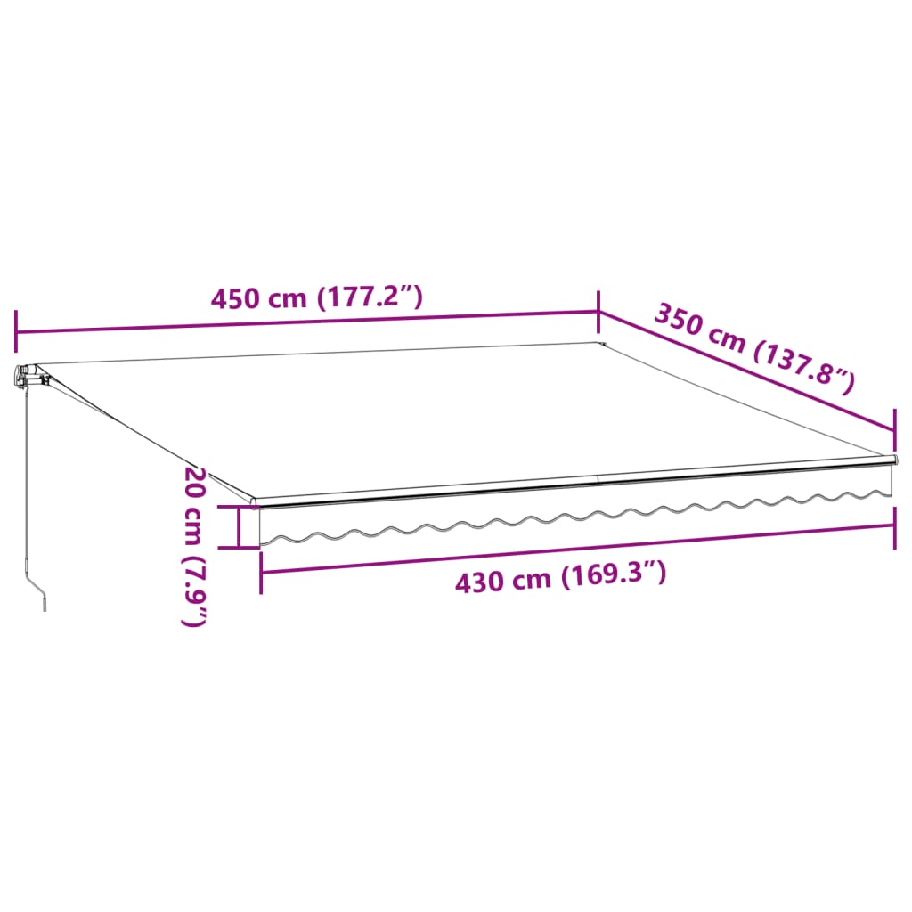 Toldo retrátil manual com luz LED 450x350 cm castanho - Image 10