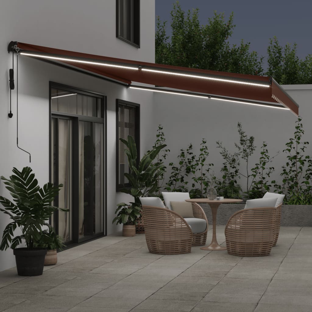 Toldo retrátil automático com luzes LED 600x350 cm castanho - Image 2