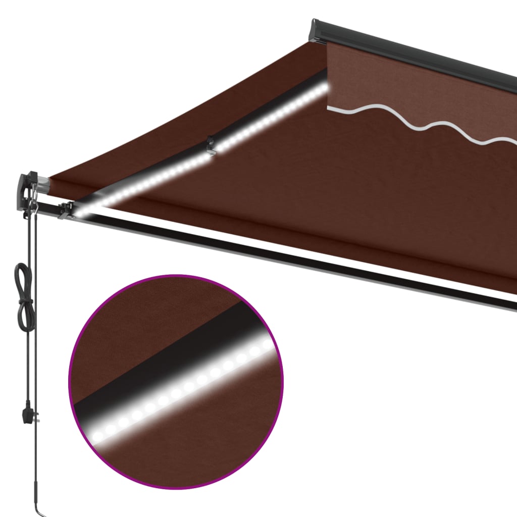Toldo retrátil automático com luzes LED 600x350 cm castanho - Image 7