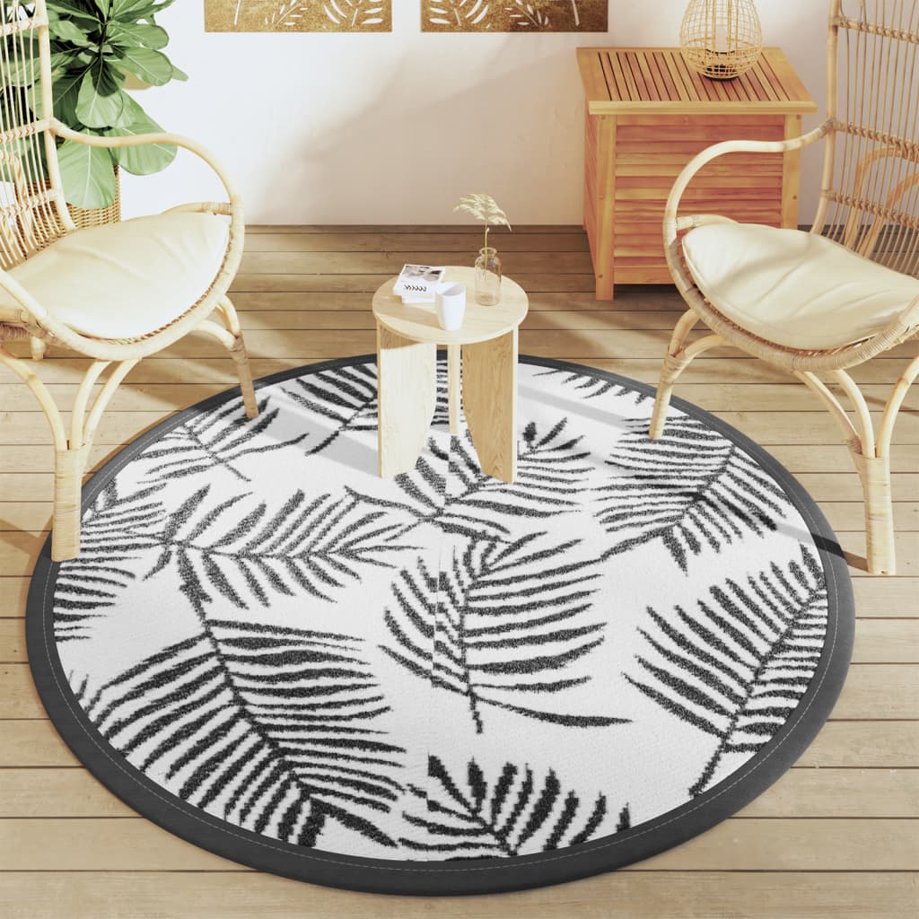 Tapete de exterior Ø160 cm PP branco e preto - Image 2
