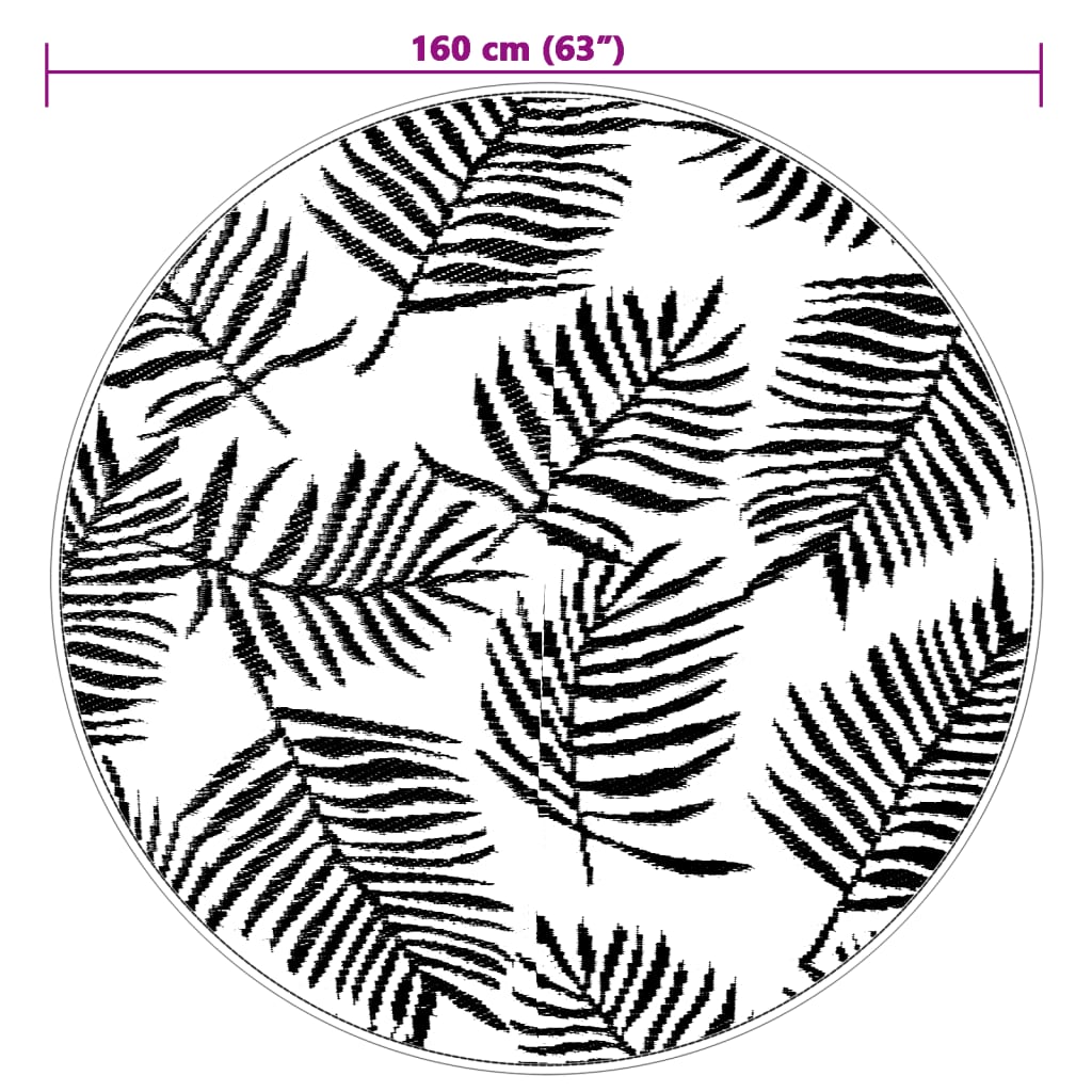 Tapete de exterior Ø160 cm PP branco e preto - Image 5
