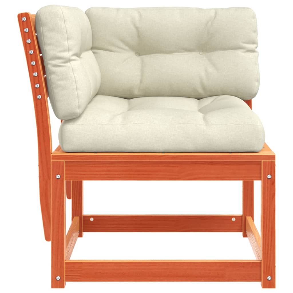 Sofá canto p/ jardim c/ almofadões pinho maciço castanho cera - Image 4