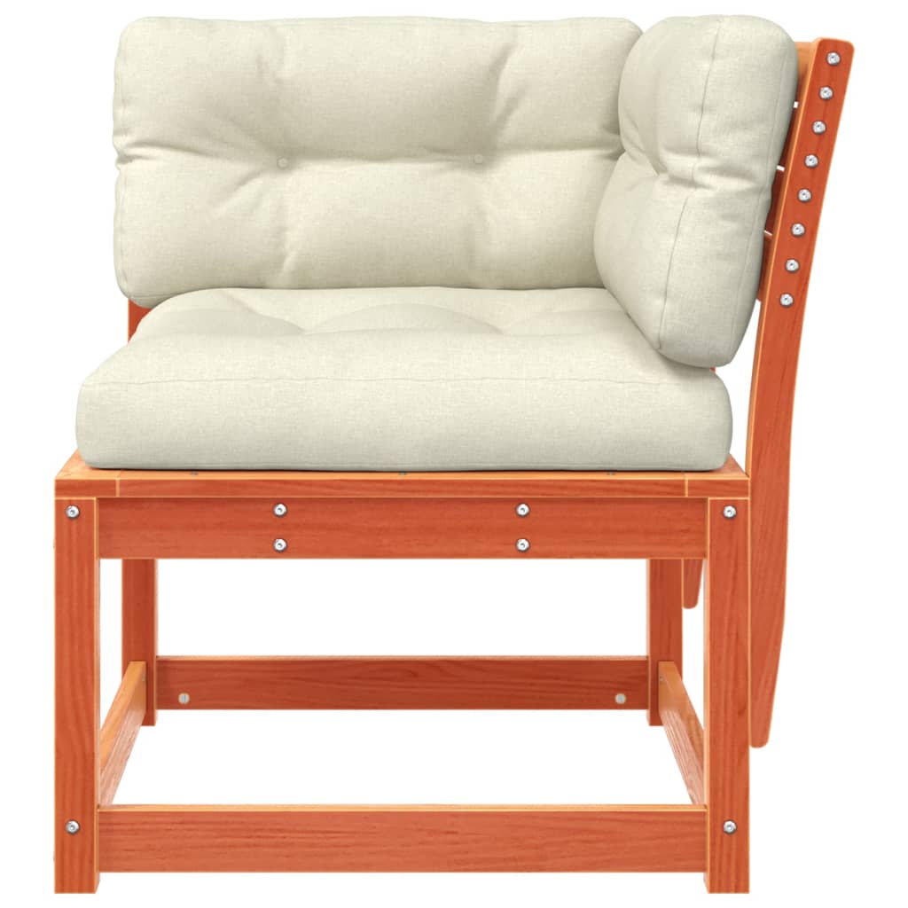 Sofá canto p/ jardim c/ almofadões pinho maciço castanho cera - Image 5