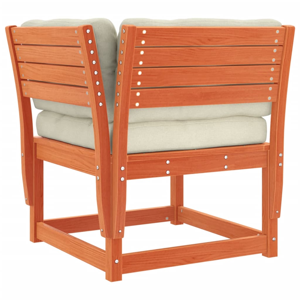 Sofá canto p/ jardim c/ almofadões pinho maciço castanho cera - Image 6