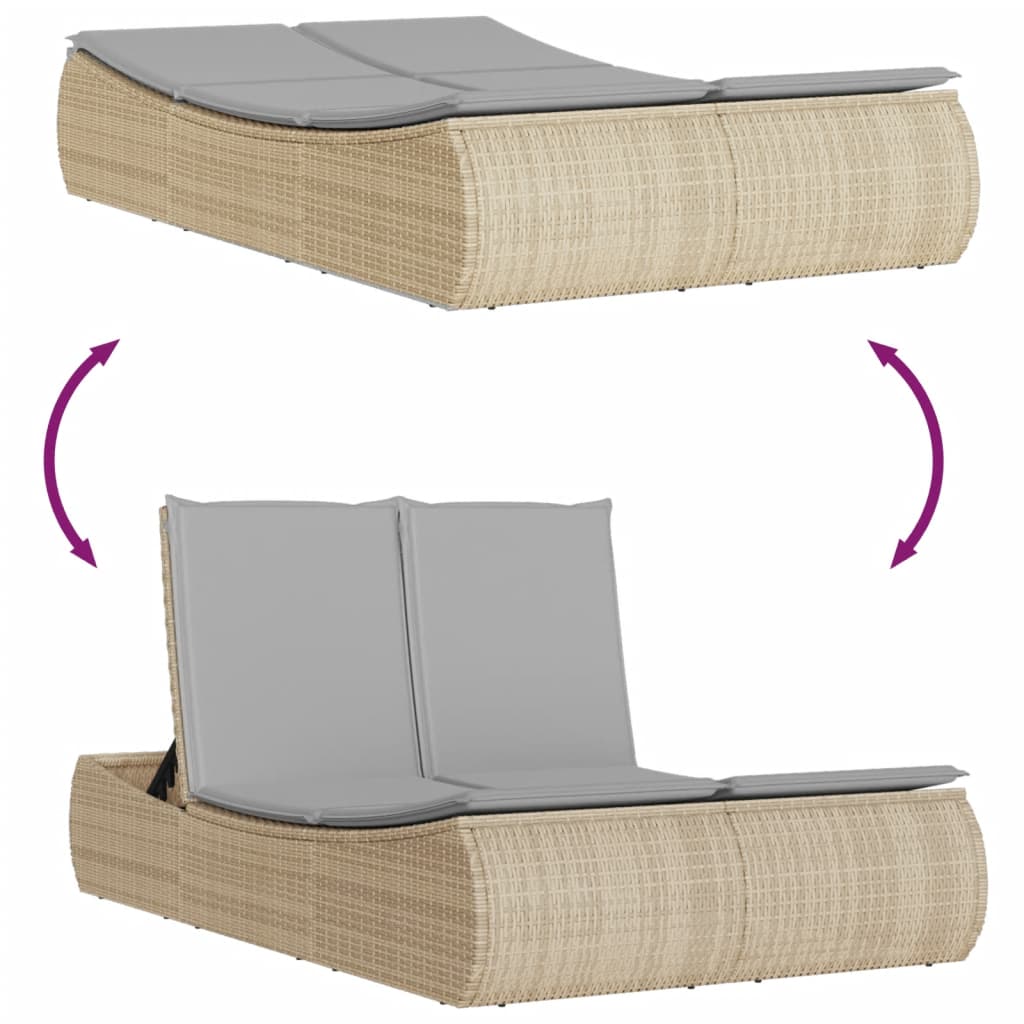 Espreguiçadeira dupla com almofadões vime PE bege - Image 6