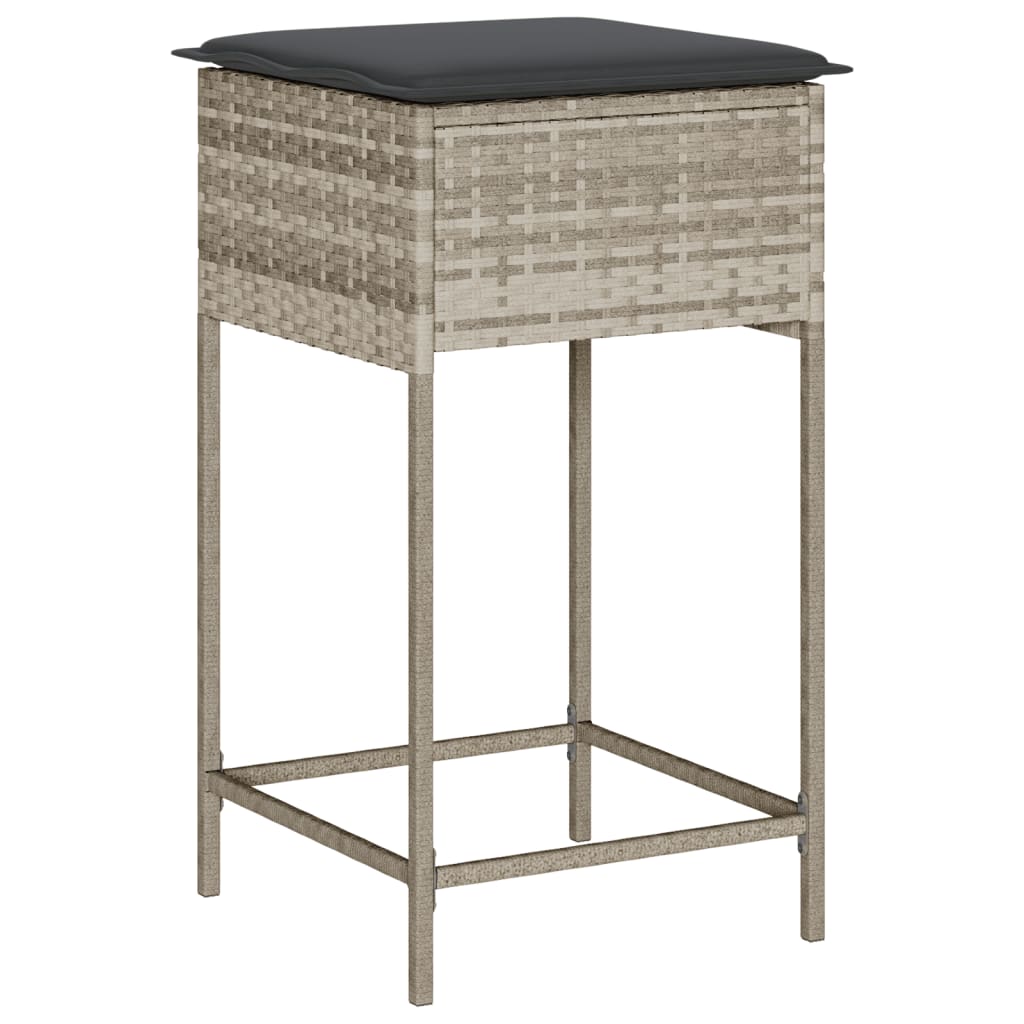 Bancos de bar p/ jardim com almofadões 2pcs vime PE cinza-claro - Image 3