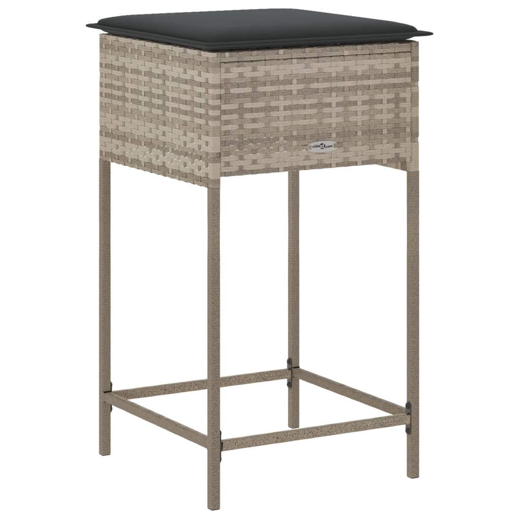 Bancos de bar p/ jardim com almofadões 2pcs vime PE cinza-claro - Image 6