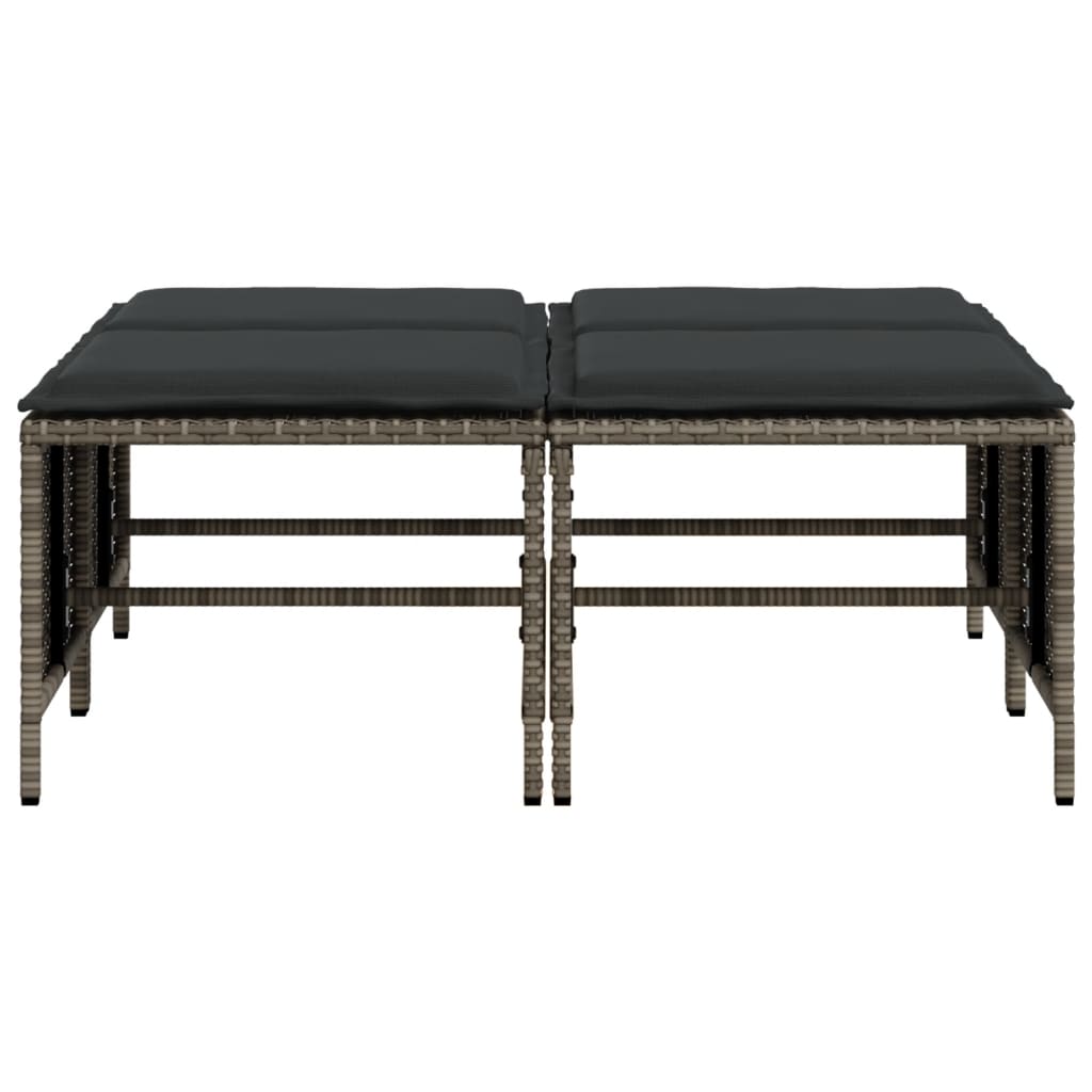 Bancos de jardim com almofadões 4 pcs vime PE cinzento - Image 3