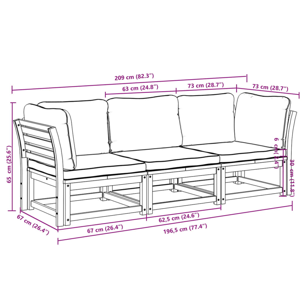 3 pcs conjunto lounge de jardim c/ almofadões acácia maciça - Image 7