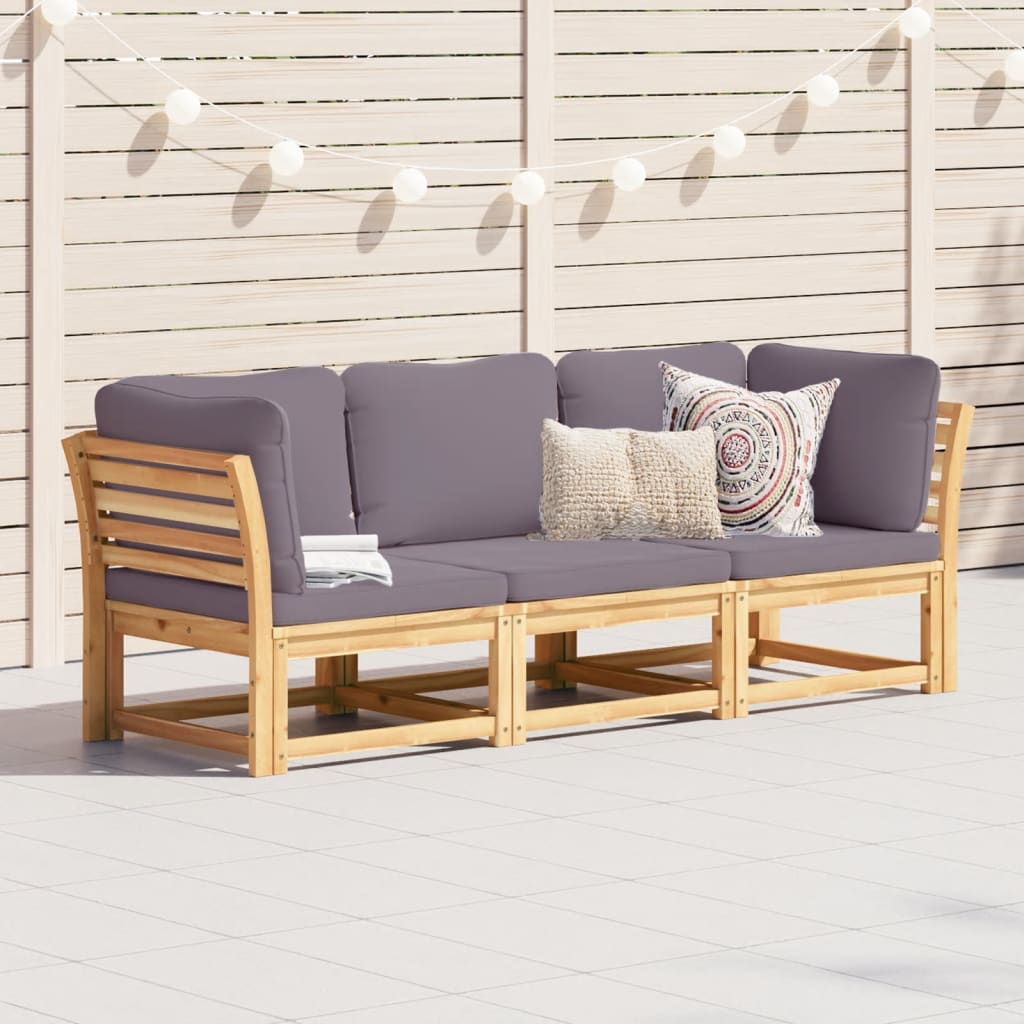 3 pcs conjunto lounge de jardim c/ almofadões acácia maciça - Image 2