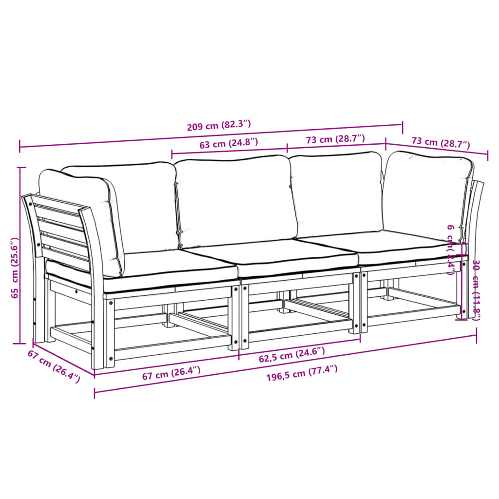 3 pcs conjunto lounge de jardim c/ almofadões acácia maciça - Image 7