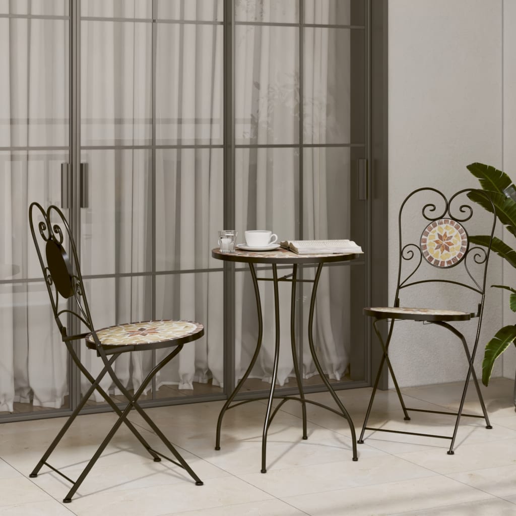Conjunto de bistrô mosaico ferro e cerâmica terracota e branco