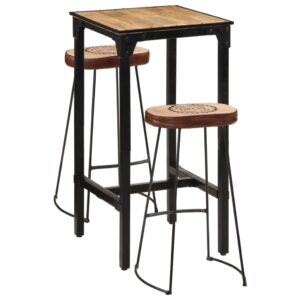 3 pcs conj. de bar madeira de mangueira áspera maciça e metal