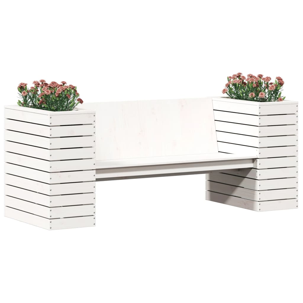 Banco com vasos/floreiras 167,5x60x65 cm pinho maciço branco - Image 3