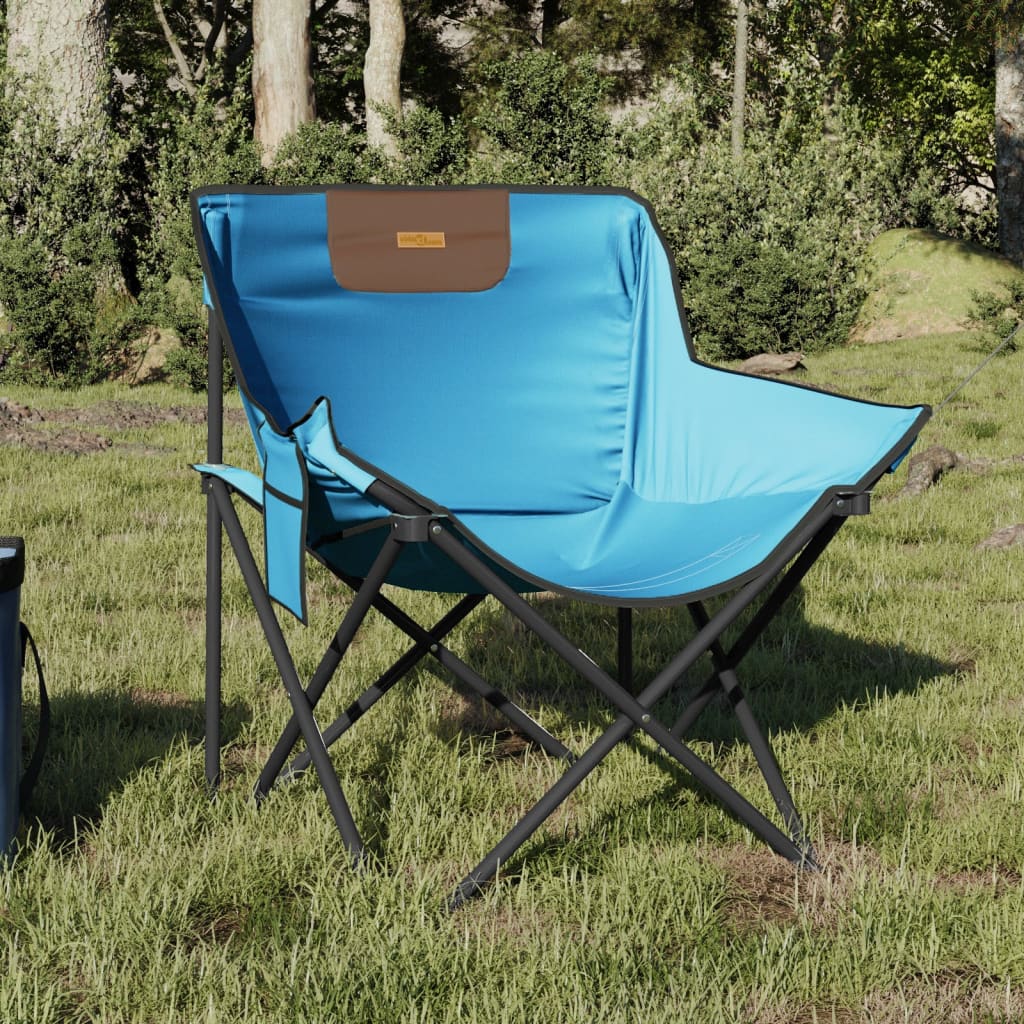 Cadeiras de campismo com bolso dobráveis 2 pcs azul brilhante