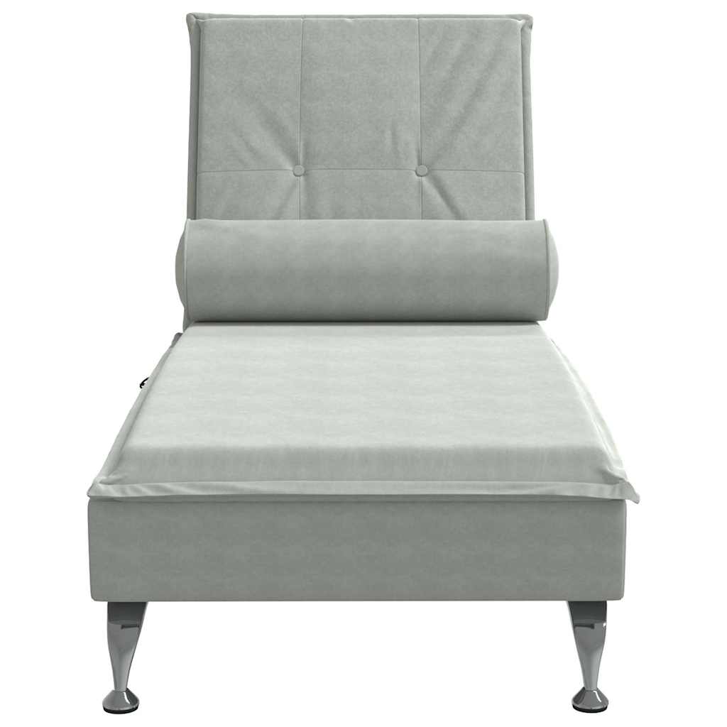 Chaise lounge de massagem com rolo veludo cinzento-claro - Image 3