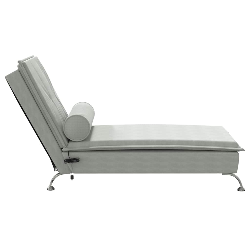 Chaise lounge de massagem com rolo veludo cinzento-claro - Image 4