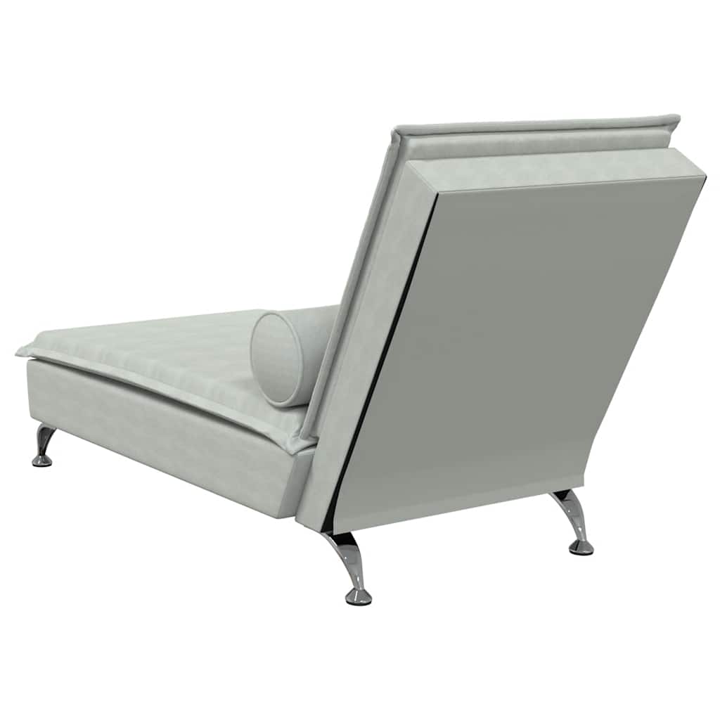 Chaise lounge de massagem com rolo veludo cinzento-claro - Image 5
