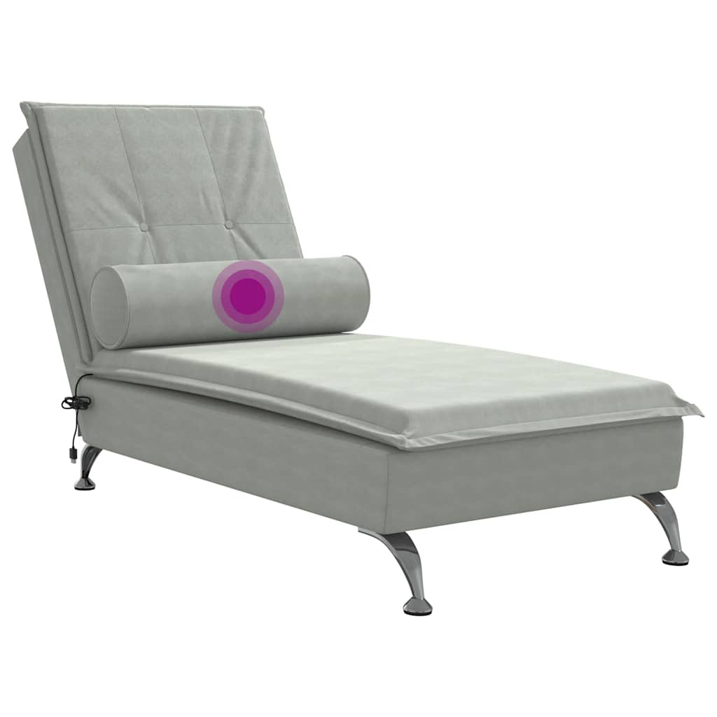 Chaise lounge de massagem com rolo veludo cinzento-claro - Image 6