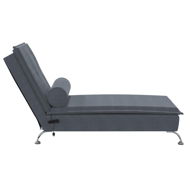 Chaise lounge de massagem com rolo veludo cinzento-escuro - Image 4