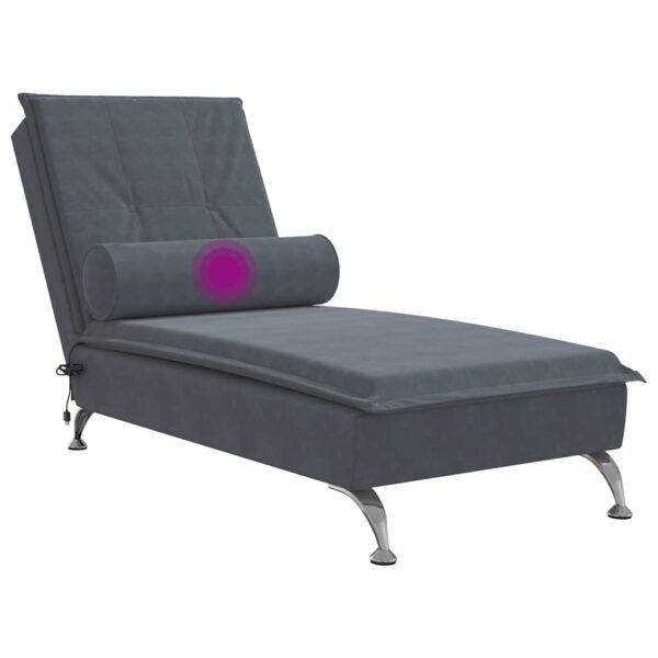 Chaise lounge de massagem com rolo veludo cinzento-escuro - Image 6