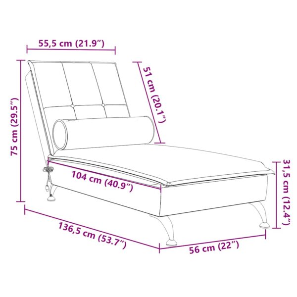 Chaise lounge de massagem com rolo veludo cinzento-escuro - Image 9