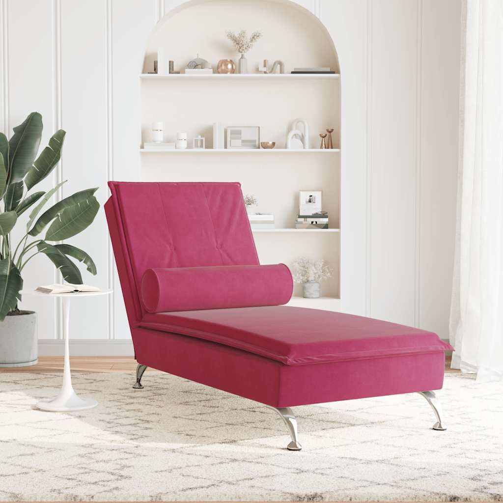 Chaise lounge de massagem com rolo veludo vermelho tinto - Image 2