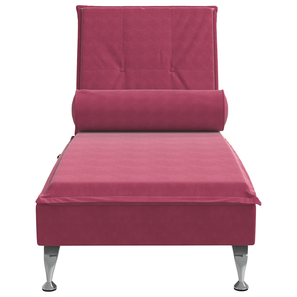 Chaise lounge de massagem com rolo veludo vermelho tinto - Image 3